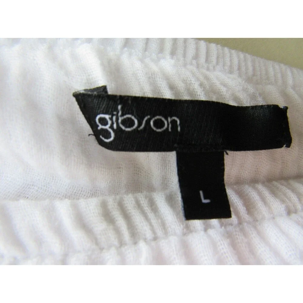 Off the Shoulder Top Womens L White Gibson x Hi Sugarplum! Santa Fe Rickrack